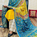 Yellow 2 Pakistani Fusion Chikankari Suit with Embroidered Dupatta