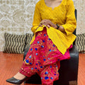 Yellow & Pink Elegant Phulkari Patiala Salwar & Chikankari Kameez Set
