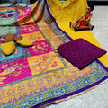 Yellow & Purple Elegant Chikankari Kurti, Palazzo, and Pakistani Dupatta Set