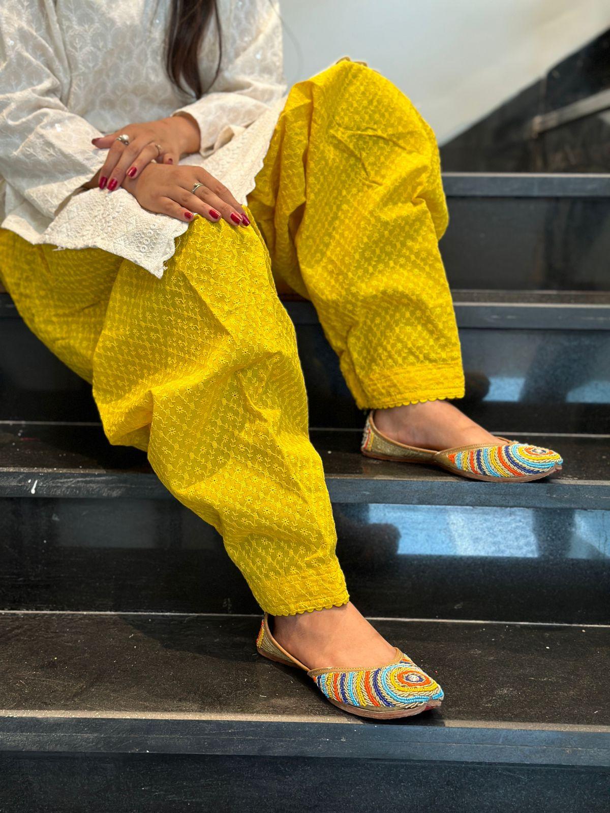 Yellow Beautiful Full Chikankari Patiala Salwar - Inayakhan Shop 