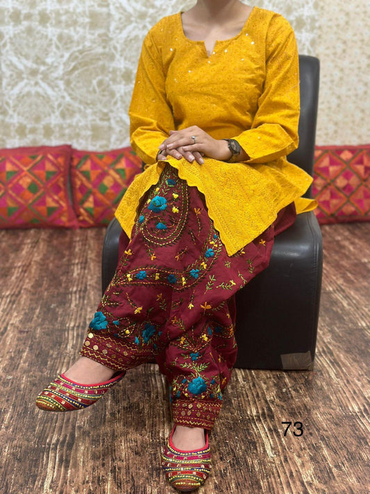 Yellow Beautiful Kurti Salwar Set with Beautiful Chikan & Sequence Embroidery Work - Inayakhan Shop 