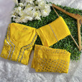 Yellow Best Seller Georgette Mirror Gala Booti Chikankari Set with Beautiful Handwork Embroidery