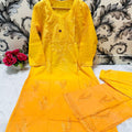 Yellow Chikankari Bliss Combo: Dyeable Pure Cotton Kurti & Palazzo Set