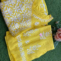 Yellow Chikankari Designer Premium Modal Angrakha Kurti Plazo Set