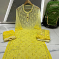 Yellow Chikankari Elegance Ombré Mirror Booti Jaal Set - Kurti, Sharara & Dupatta
