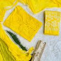 Yellow Chikankari Handwork Cotton Dyeable Set , Dobby Bundi Dupatta from Lucknow