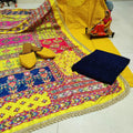Yellow Chikankari Kurta and black Pallazo With Jutti and Beautiful Multicolor Pakistani Mirror Dupatta