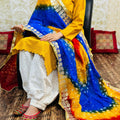 Yellow Chikankari kurta with Afghani Pant in White and Yellow Blue Bandhani Dupatta
