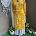 Yellow Chikankari Modal Fabric Kurti, Sharara, and Dupatta Set Bada Boota Kurti