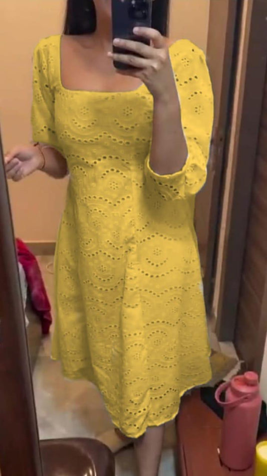 Yellow Chikankari Pakistani Royal Hakuba Designer Ready to Wear One Piece Tunic Dress - Inayakhan Shop 