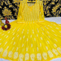 Yellow Classic Lucknow Chikankari Anarkali Gown 56 inch Kali
