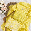 Yellow Color Aurora Breeze Brasso Chikankari Cotton Ensemble 3 Pc Set
