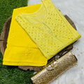 Yellow Designer Chikankari Kurtis with Mukesh Work