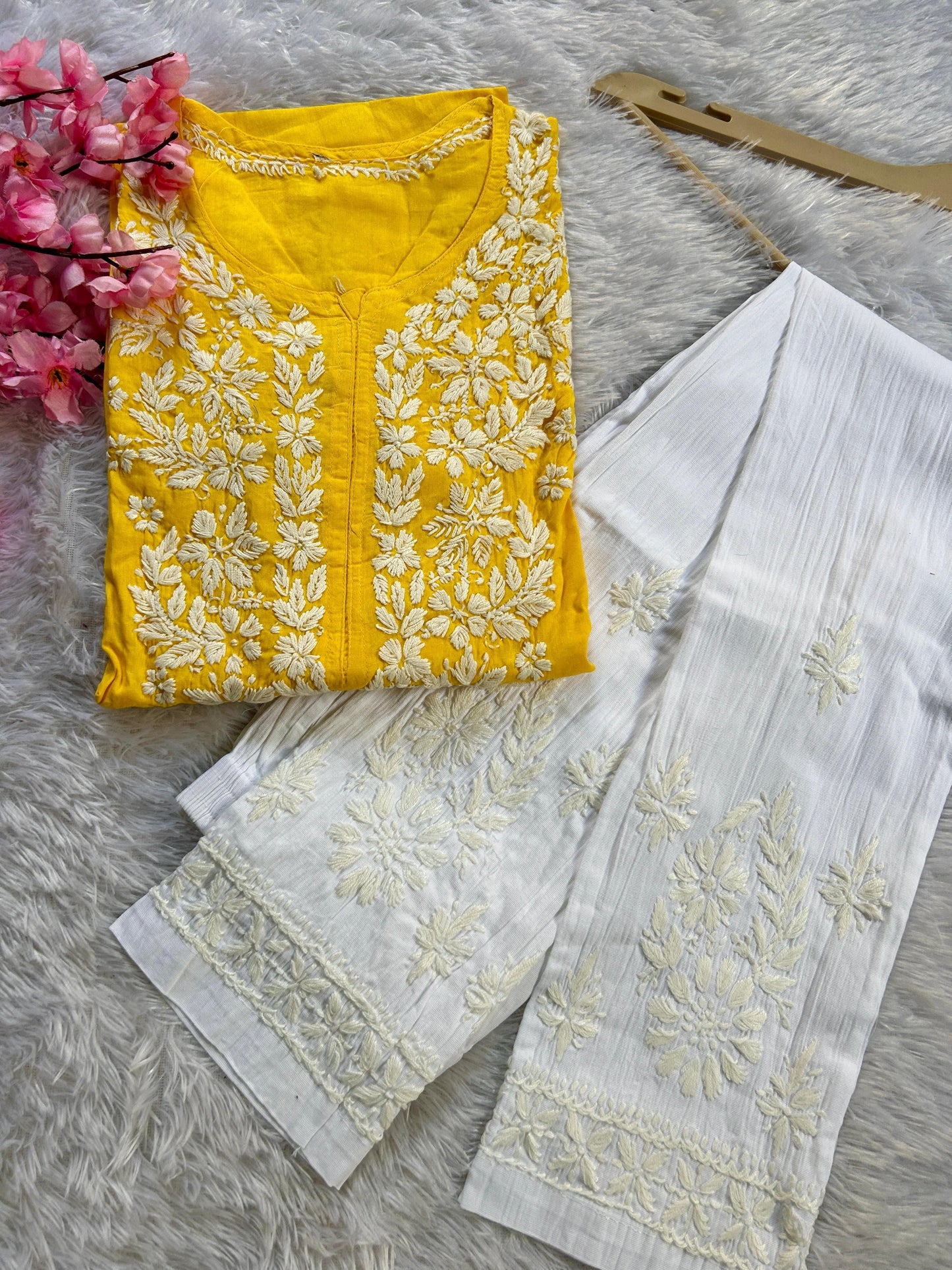 Yellow Divine Comfort: Pure Cotton Kurti and Pant Set - Inayakhan Shop 