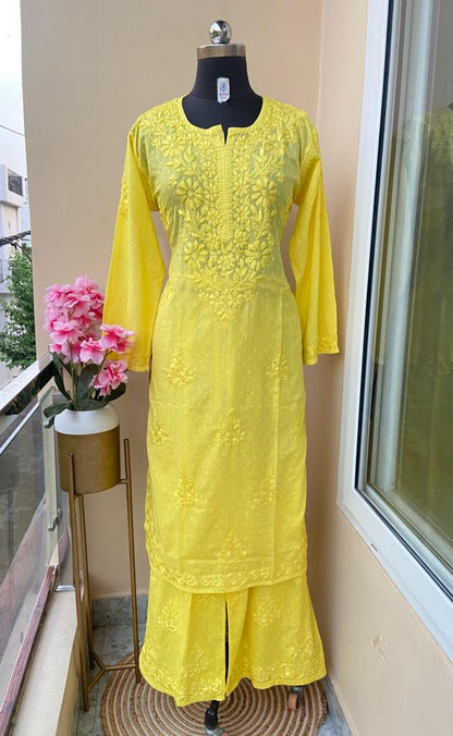 Yellow Dobby Cotton Bliss: Long Kurti and Pallazo Coord Set ❤️ - Inayakhan Shop 