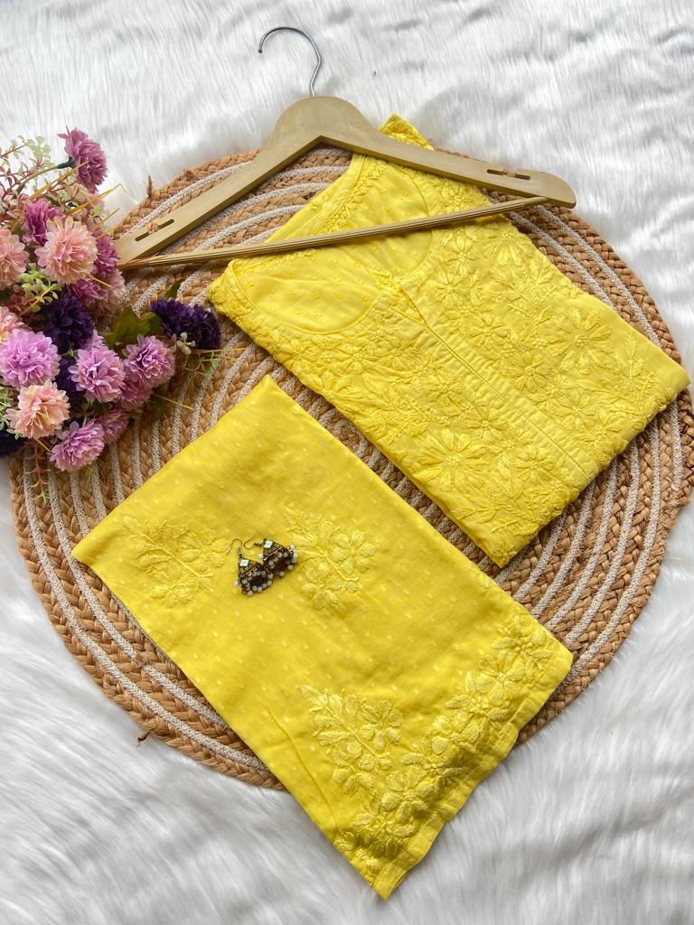 Yellow Dobby Cotton Bliss: Long Kurti and Pallazo Coord Set ❤️ - Inayakhan Shop 