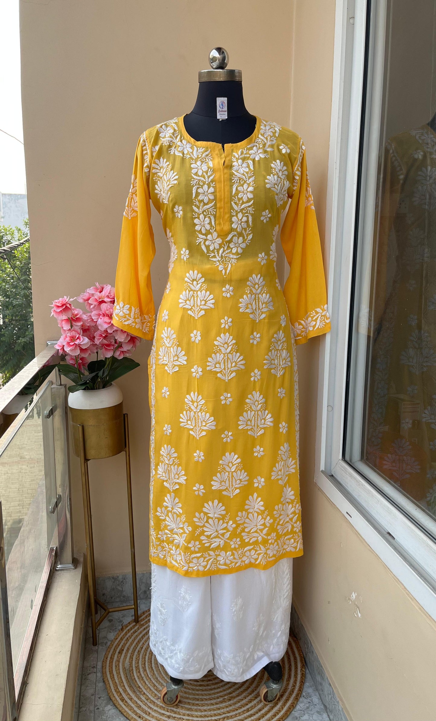 Yellow Elegance Enchant Premium Modal Kurti + Rayon Pallazo Set - Inayakhan Shop 