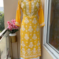 Yellow  Elegance Enchant Premium Modal Kurti + Rayon Pallazo Set