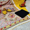 Yellow Elegant Chikankari Kurti, Palazzo, and Pakistani Dupatta Set