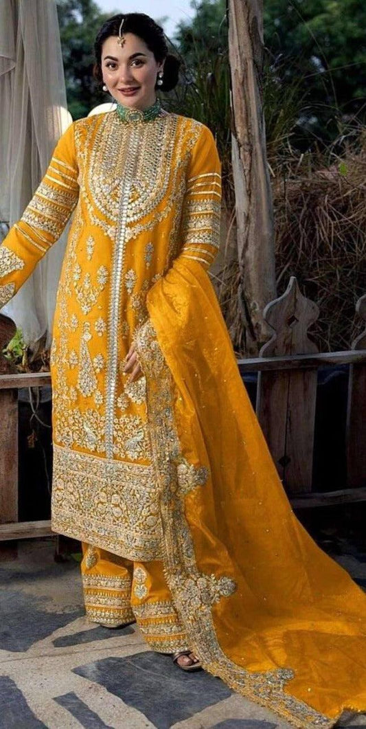 💃👚 Yellow Elegant Georgette Embroidered Suit 👚💃 - Inayakhan Shop 