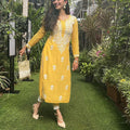 Yellow Elegant Lucknowi Chikankari Cotton Kurti 3 pc Set