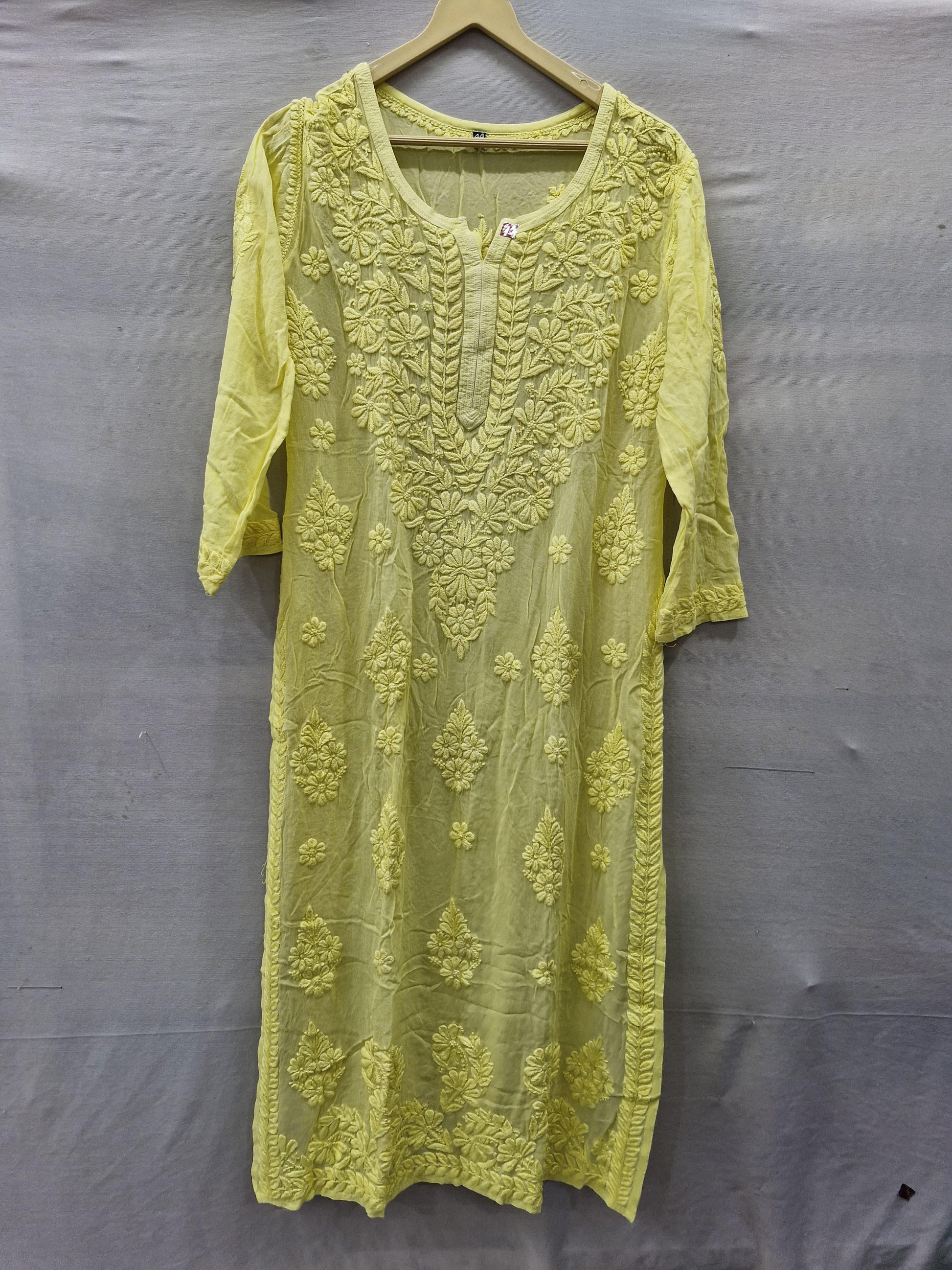 Yellow Elegant Viscose Daman Designer 3D Chikankari Long Kurti - Inayakhan Shop 