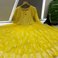 Yellow Embroidery 56" Kali Chikankari Anarkali with Inner