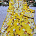 Yellow Enchanting Floral Elegance MulMul Set with Heavy Side Border Work