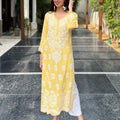 Yellow Ethereal Elegance Cotton Chikankari Kurta and Pant Set