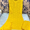Yellow Ethereal Viscose Bliss: Premium Heavy Jaal Work Viscose Plazzo Set