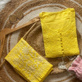 Yellow Exclusive Lucknow Chikankari Cotton Kurti & Pant Co-ord Set