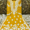Yellow Exquisite Lucknowi Chikankari Modal Kurti with White Rayon Palazzo