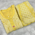 Yellow Georgette Chikankari Buti Jaal Kurti Sharara Set can be worn with Jeans