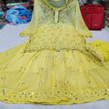 Yellow Georgette Kurti Set with Fine Mirror Embroidery Work Shopping Online