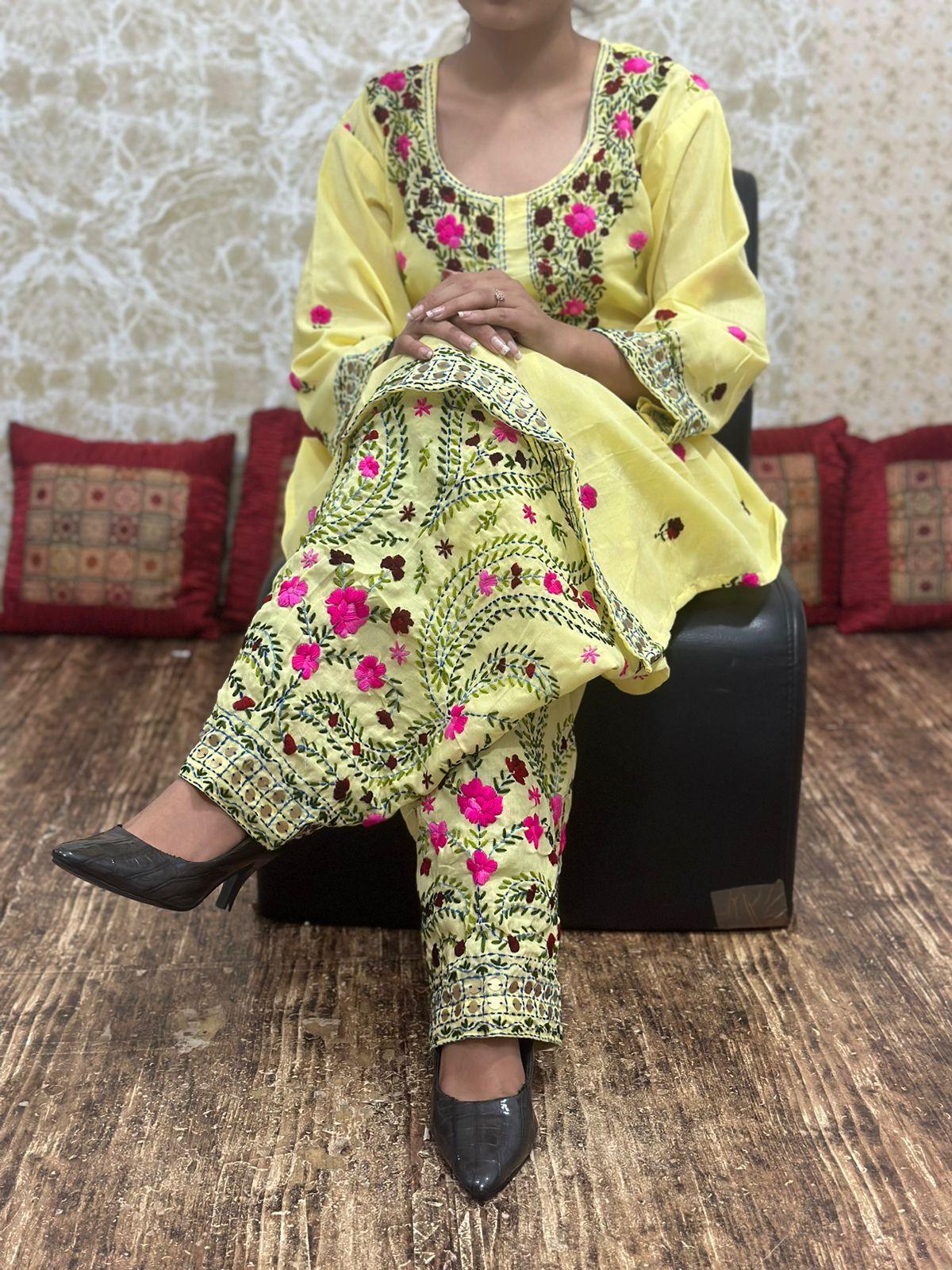 Yellow Handwork Co-Ord Set with Kantha Kurti and Salwar - Inayakhan Shop 