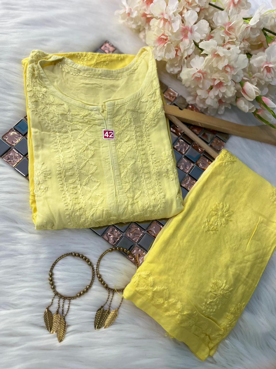 Yellow Jannat Rayon Ombré Ensemble - Premium Dyeable Kurti + Palazzo Set - Inayakhan Shop 