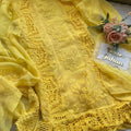 Yellow Karachi Splendor: Qureshiya Crocia Suit with Dupatta