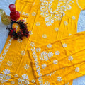 Yellow  🌼 Lucknawi Chikankari Heavy Work Rayon Ensemble 🌼