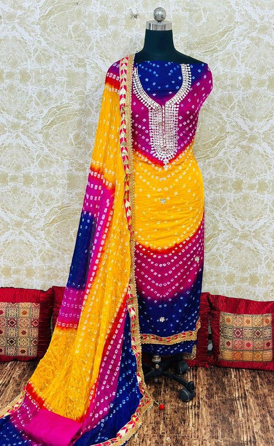 Yellow Maroon Radiant Bandhani Splendor Suit Set - Inayakhan Shop 