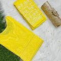 Yellow New Designer Lace Pattern Kurti Set in Cotton Chikankari Handwork