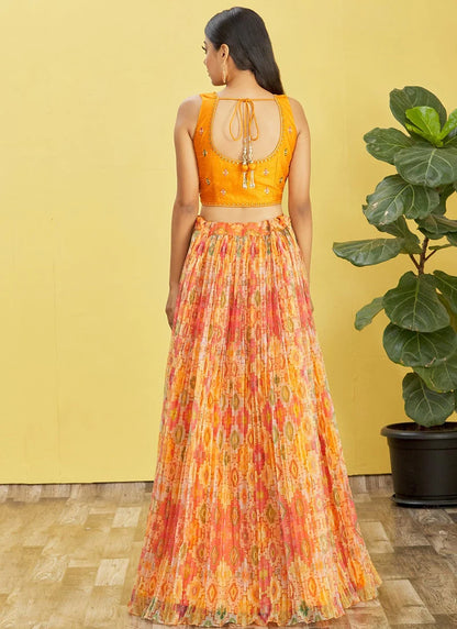 Yellow Organza Wedding Guest Lehenga Choli Set