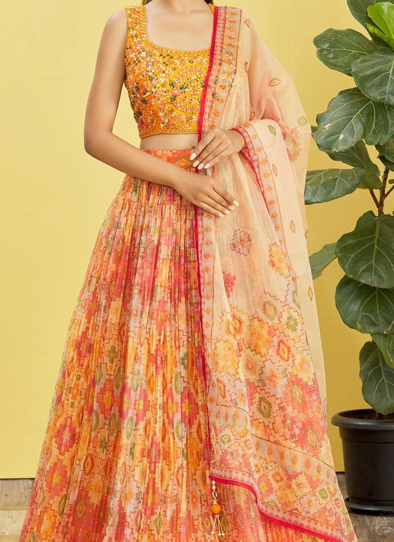 Yellow Organza Wedding Guest Lehenga Choli Set