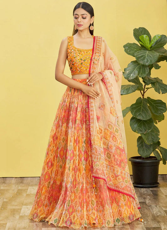 Yellow Organza Wedding Guest Lehenga Choli Set