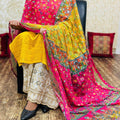 Yellow Pakistani Fusion Chikankari Suit with Embroidered Dupatta