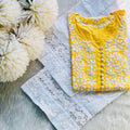 Yellow Premium Beautiful Modal Kurti paired with a Lace Palazzo