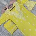 Yellow Premium Modal Chikankari Bell Sleeves Kurti with Palazzo Set
