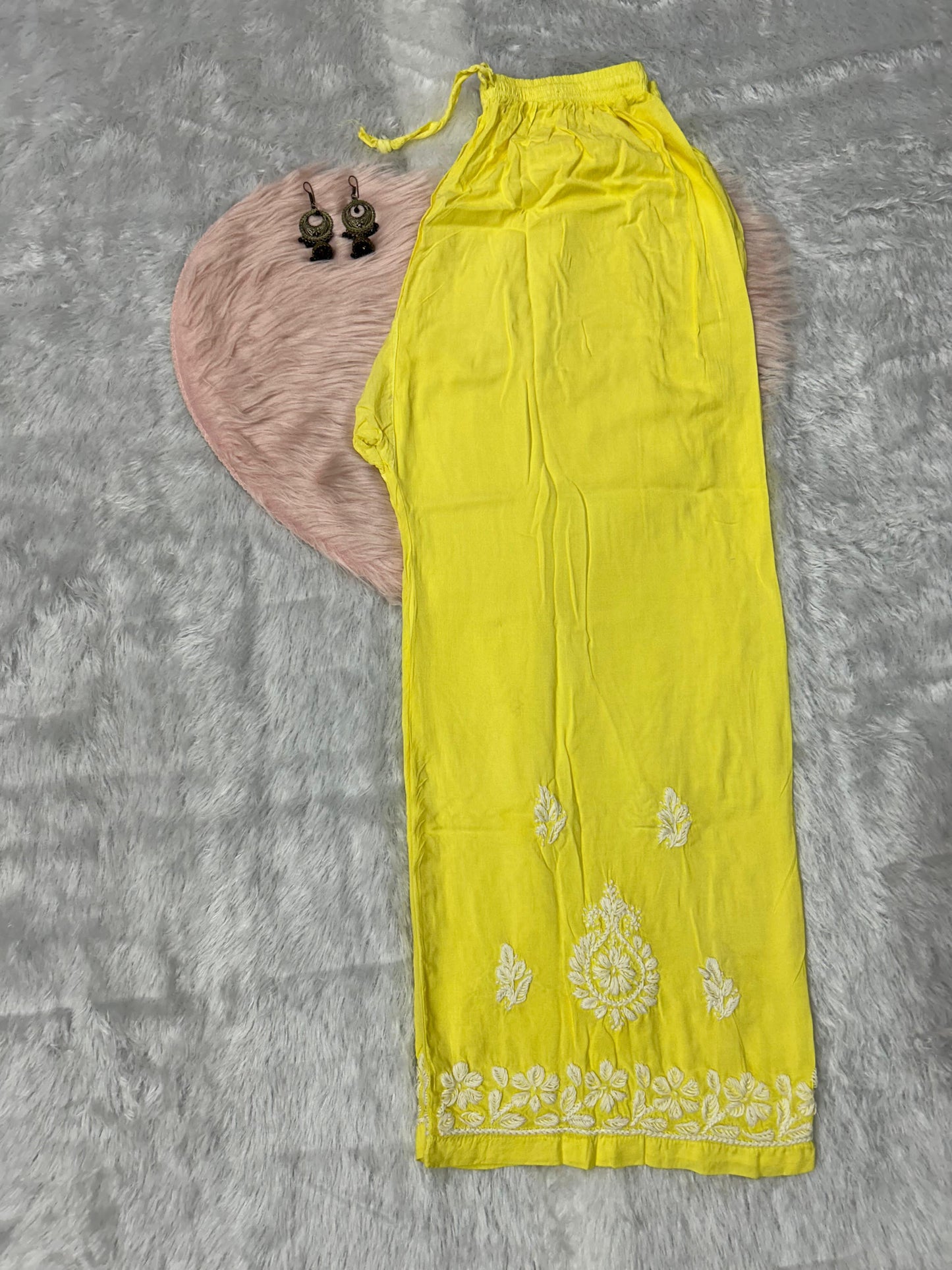 Yellow Premium Modal Chikankari Bell Sleeves Kurti with Palazzo Set - Inayakhan Shop 