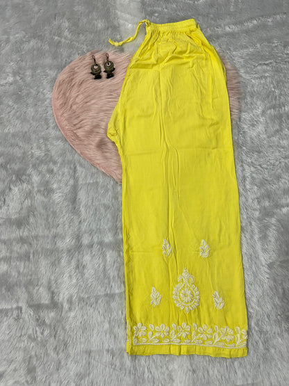 Yellow Premium Modal Chikankari Bell Sleeves Kurti with Palazzo Set - Inayakhan Shop 