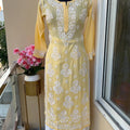 Yellow Premium Modal Lucknowi Chikankari Kurti and Rayon Plazo Set