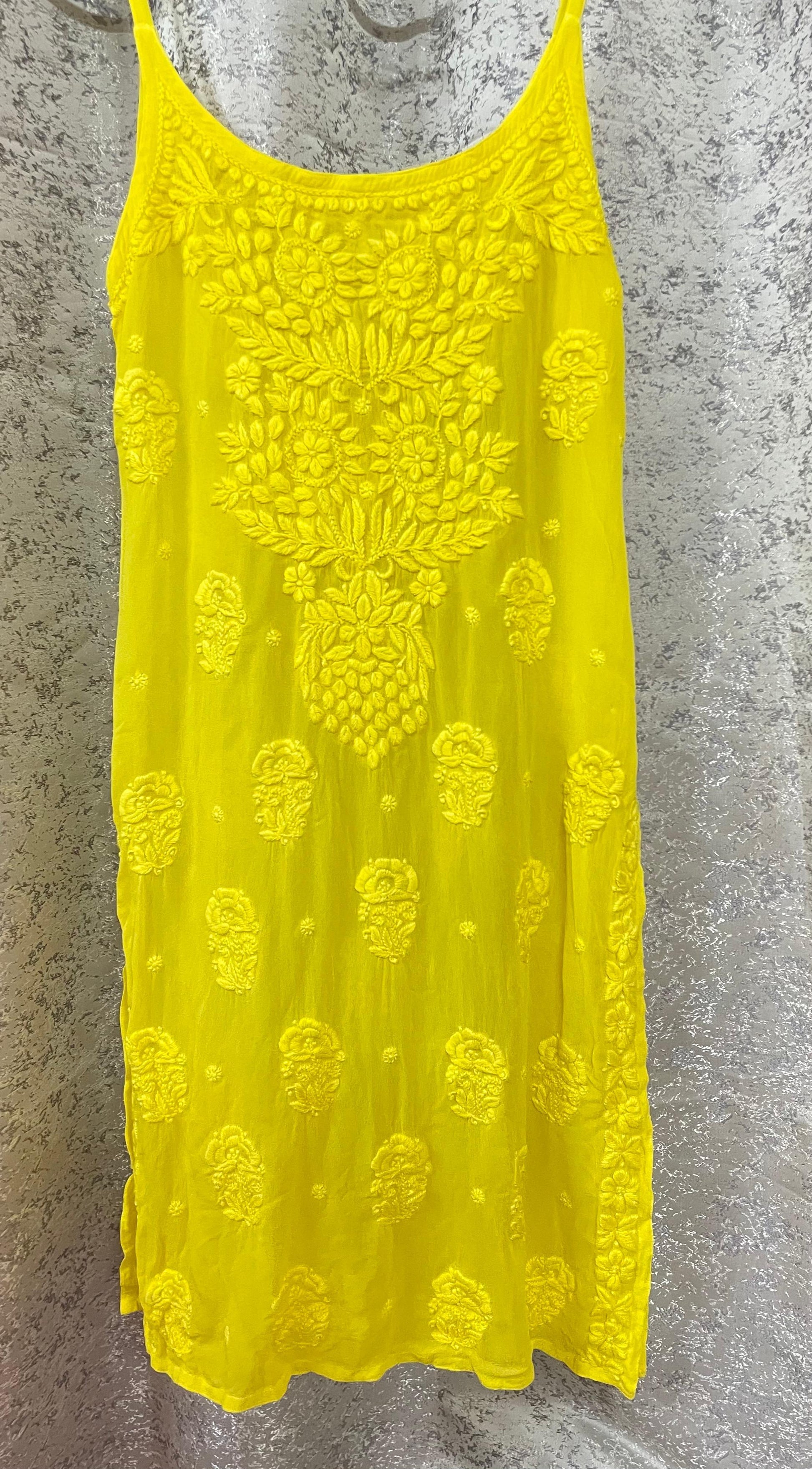 Yellow Premium Noodle Strap Viscose Handwork Lucknow Chikankari Kurti - Inayakhan Shop 